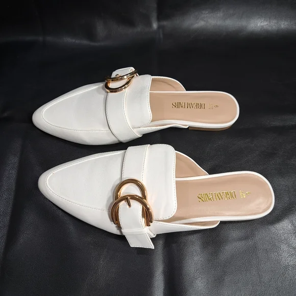 Dream Pairs Women's White Pointed Toe Flat Slip On Mules Size 9 - Picture 6 of 16